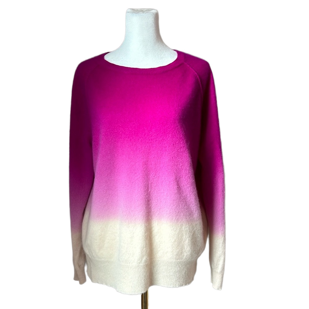 Scott & Scott London 100% Cashmere Sweater Magenta Pink Cream Ombré Size Large